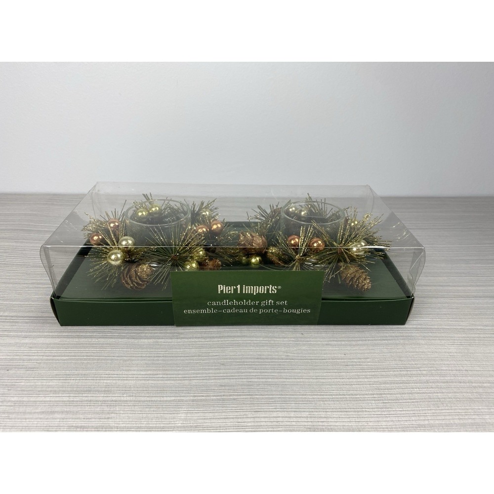 Pier One Imports Christmas Votive Candle Holder Gift Set Pier 1 Gold‎ NEW